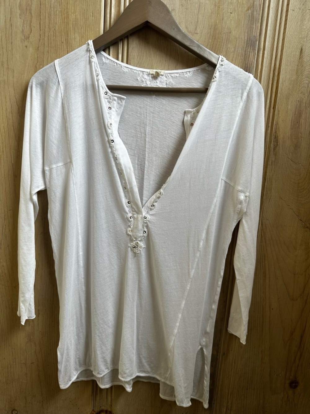 J.Crew White Embellished Top – Size Small – Boho Chic